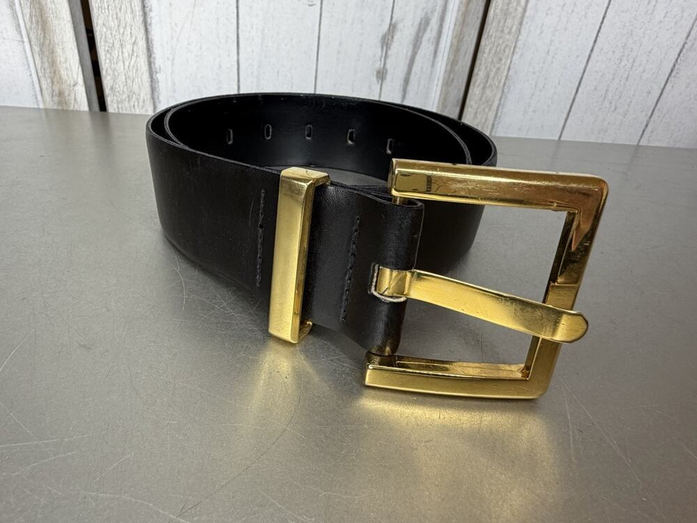 Cipriani Vintage Classic Black Leather Belt Gold Buckle Statement Italy Sz Small